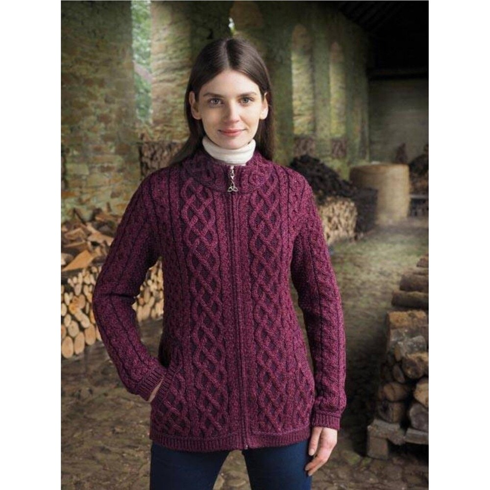 Aran Crafts Plated Merino Wool Full Zip Cardigan Sweater Womens S Fisherman